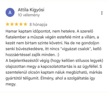Google-értékelés, 5/5 csillag, Attila Kígyósi