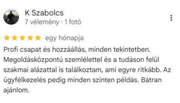 Google-értékelés, 5/5 csillag, K Szabolcs