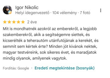 Google-értékelés, 5/5 csillag, Igor Nikolic