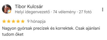 Google-értékelés, 5/5 csillag, Tibor Kulcsár