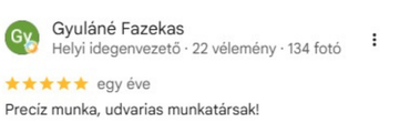 Google-értékelés, 5/5 csillag, Gyuláné Fazekas