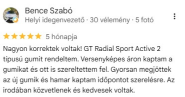Google-értékelés, 5/5 csillag, Bence Szabó