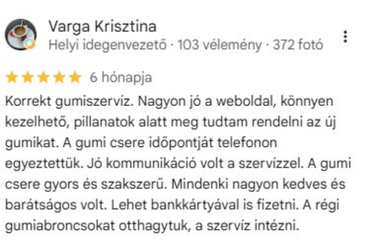 Google-értékelés, 5/5 csillag, Varga Krisztina