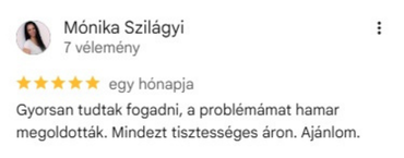 Google-értékelés, 5/5 csillag, Mónika Szilágyi